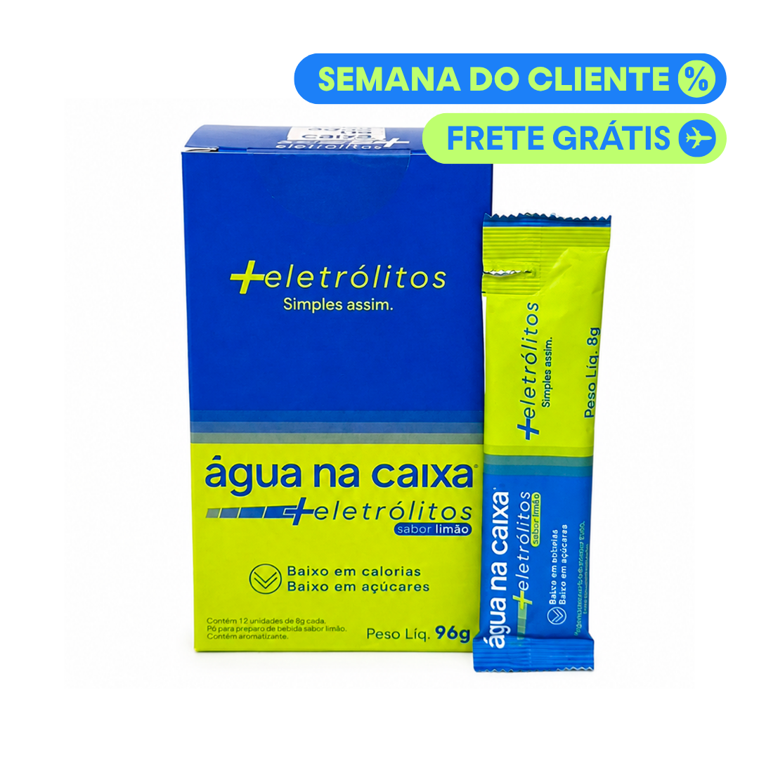 Display com 12 Sachês de Eletrólitos em pó sabor Limão - Água na Caixa +Eletrólitos®