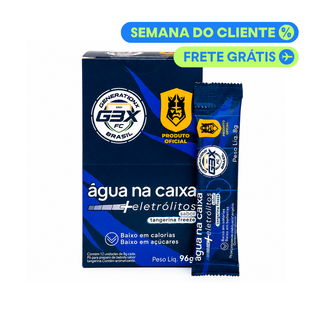 Display com 12 Sachês de Eletrólitos em pó sabor tangerina Freeze - G3X - Água na Caixa +Eletrólitos®