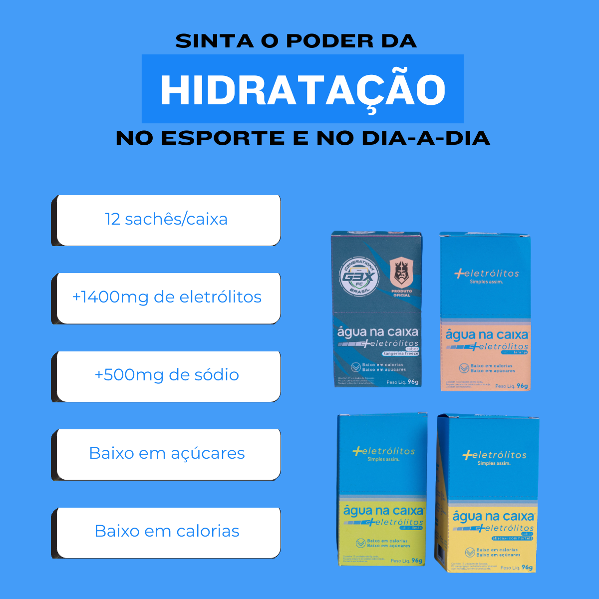 Água na Caixa +Eletrólitos® - Repositor de Eletrólitos em pó