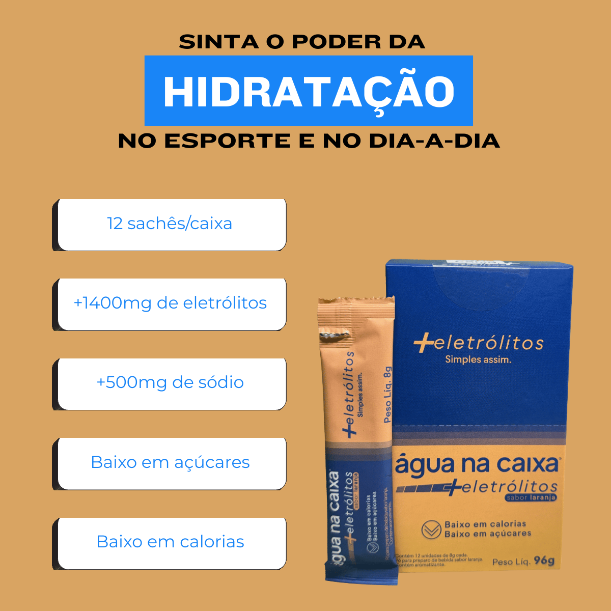 Água na Caixa +Eletrólitos® - Repositor de Eletrólitos em pó