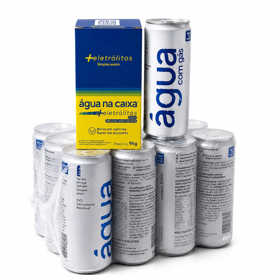 Kit Display de Eletrólitos de Abacaxi com Hortelã + Pack Agua com gás 310ml