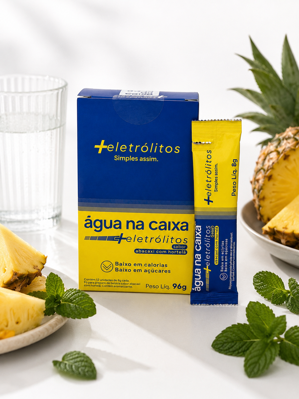 Display com 12 Sachês de Eletrólitos em pó sabor Abacaxi com Hortelã - Água na Caixa +Eletrólitos®