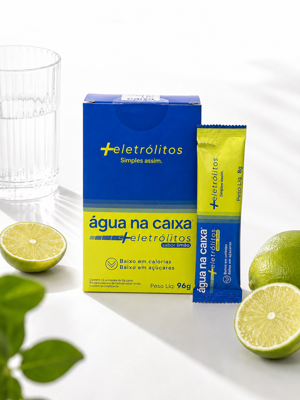 Display com 12 Sachês de Eletrólitos em pó sabor Limão - Água na Caixa +Eletrólitos®